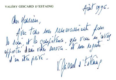 Témoignage de Monsieur le président Valery Giscard d'Estaing